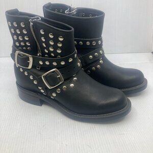 NEW BOULET western biker rocker stud studded black leather womens boots sz 6 1/2